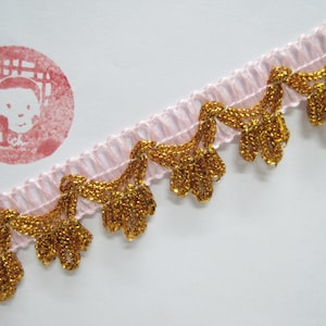 5 Yards 1" Lace Trim, Soft Pink-Gold Lace trim, Wide lace, Gimp Braid, Braided Gimp Trim, Gold metallic trim, gold lace trim, pink lace trim