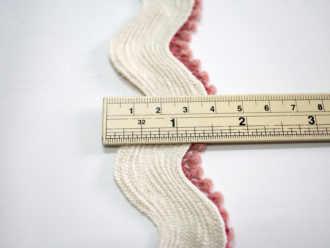 5 Yards Ivory Jumbo Rick Rack Trim With Rose Pink Tiny Pom Pom - Etsy