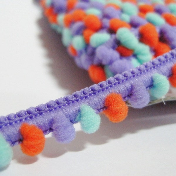 5 Yards Mini Pom Pom Trim, purple+mint+orange (pom size 0.5 cm) Pom Pom Trim, Colorful trim, Rainbow Trim, pom pom garland, pom poms, trims