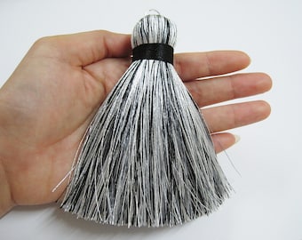 1 pc Big Tassel, Black&White Tassel, Wholesale Tassels, jumbo silk tassel, big tassel, tassel supplies, black big tassel, black silk tassel