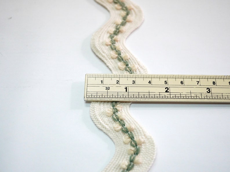 5 Yards Ivory Jumbo Rick Rack Trim With Olive Green Flower, Ivory Rick ...