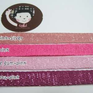 5 yards 3/8&quot; Pink Sparkly Twill tape, Herringbone Tape, Glitter twill tape, Pink twill tape, Pink Cotton Tape, twill tape for masks, pink