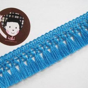 5 Yd 1-1/4&quot; Turquoise Cotton Tassel Trim, Blue Trim, Blue tassel fringe, wholesale trim, Blue tassel trim, Blue chainette fringe, Blue