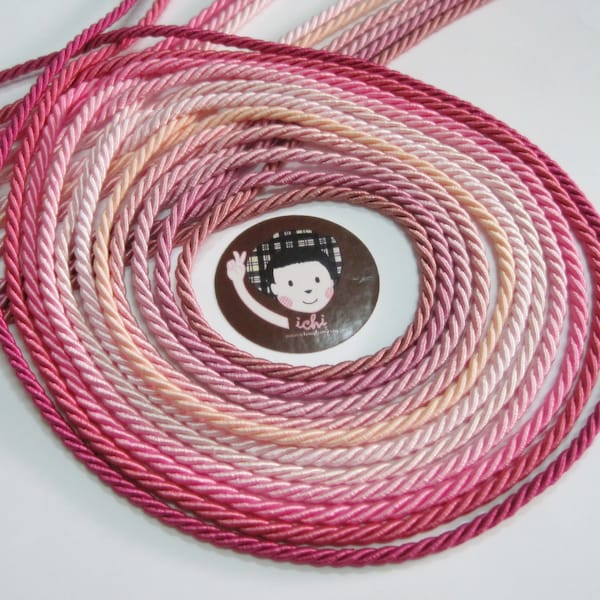 Cordón retorcido de 5 yardas y 4 mm, cordón retorcido rosa, cordón trenzado, cordón soutache, cordón para hacer joyas, cordón rosa, ribete rosa, cordón de pulsera, rosa fuerte