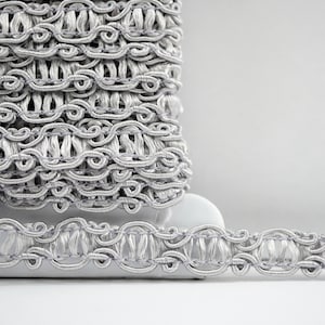 5 Yards 5/16&quot; Silver Braided Trim, Gimp Braid, Braided Gimp Trim, Scroll Braid Trim, Chinese Braided Trim, silver gimp braid, silver lace