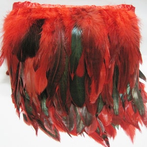 Ribete de ganso de 1 yarda, flecos rojos, flecos de plumas de ganso, flecos de plumas de pato, ribete de plumas, ribete de piel, flecos de borlas rojas, ribetes de piel roja, ribetes rojos