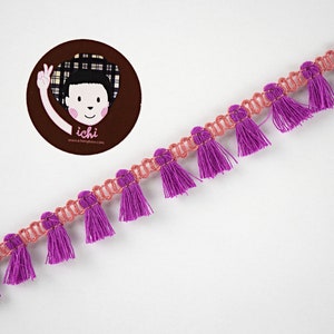 5 Yards Purple Tassel with Rose Pink trim, tassel fringe, 2 tone tassel trim, boho tassel fringe, tassel trim, purple tassel fringe, purple