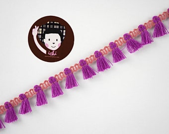 5 Yards Purple Tassel with Rose Pink trim, tassel fringe, 2 tone tassel trim, boho tassel fringe, tassel trim, purple tassel fringe, purple