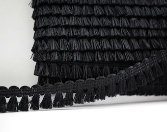 5 Yards Black Matte Mini Tassel Trim, Matte Tassel trim, Black Trim, wholesale trim, Black mini tassel, Black tassel fringe, mini tassel