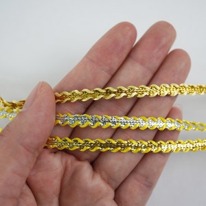 Trança metálica amarelo-ouro/prata de 5 jardas, trança plana, trança metálica, acabamento trançado, fita metálica, renda metálica dourada, prata metálica