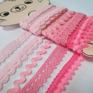 5 Meter Rosa Zierleiste, Kaninchen-Set, Spitzenborte, Mini Pom Pom Zierleiste, Zackenlitze Zierleiste, Mini Ric Rac Zierleiste, Rosa Pom Pom Zierleiste, rosa Spitze