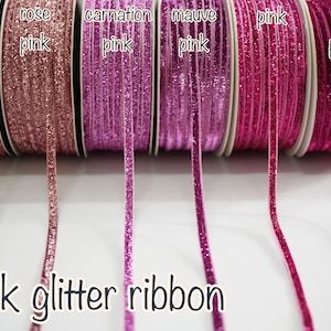 5 Yards 3/16" Pink Metallic Glitter Ribbon, Glitter yarn, sparkle glitter ribbon, Pink Velvet Ribbon, pink sparkle ribbon, hot pink glitter