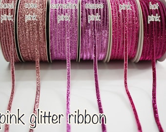 5 Meter 3/16"Rosa Metallic Glitzer Band, Glitzer garn, Glitzer Samtband, pink glitzer Band, Pink Glitzer Band