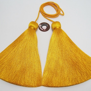 1 pair Gold Double Tassel on Cord, Gold Tassel, Tassel on cord, decorative double tassel cord, jumbo silk tassel, big tassel,gold big tassel