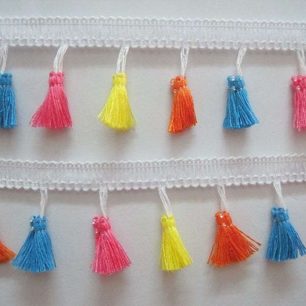 5 yards 3.7 cm Multicolored Tassel Fringe, tassel trim, multicolored tassel trim, Tassel garland, boho trim, blue tassel trim, yellow tassel