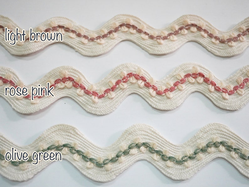 5 Yards Ivory Jumbo Rick Rack Trim With Olive Green Flower, Ivory Rick ...