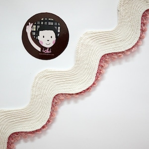 5 yards Ivory Jumbo Rick Rack Trim with Rose Pink Tiny pom pom, ivory rick rack, Jumbo Ric Rac, Rick Rack Trim, Rick Rack, large rick rack