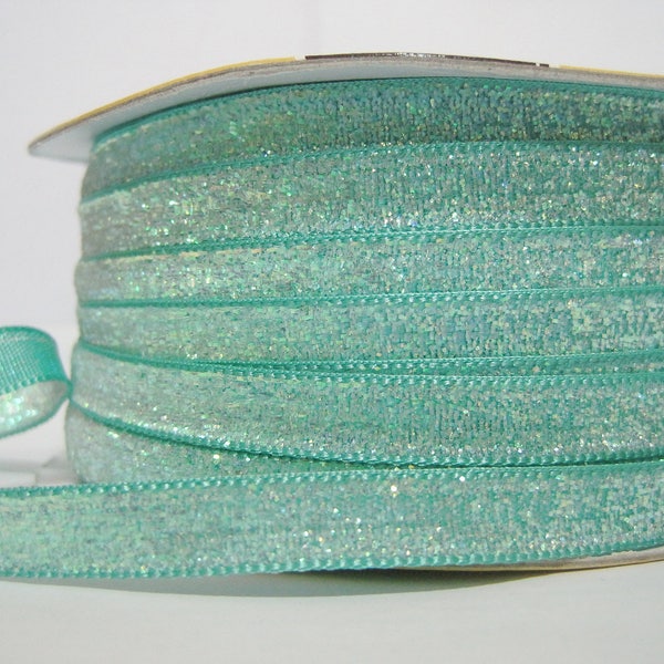 5 Yards 3/8" Aqua Green Glitter Ribbon, Glitter yarn, Metallic ribbon, Glitter yarn, Mint Glitter, Teal ribbon, Mint ribbon, mint velvet