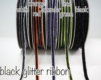 5 Yards 3/16" Black Metallic Glitter Ribbon, Glitter yarn, sparkle glitter ribbon, Black Velvet Ribbon, black sparkle ribbon, black ribbon