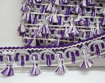 5 Yards 1" Dark Purple Tassel Fringe, Ivory tassel trim