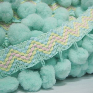 5 yards mintgroen extra groot pom pom stiksteeklint, grote pomponband, mintkleurige pom pom franje, mintkleurige pompons, boho franje, mintkleurige rand