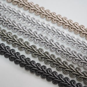 5 meter 1/2" grå flätad gimpkant, gimpfläta, flätad snöre, flätad gimpkant, rullfläta, kinesisk flätad kant, silvergimpkant