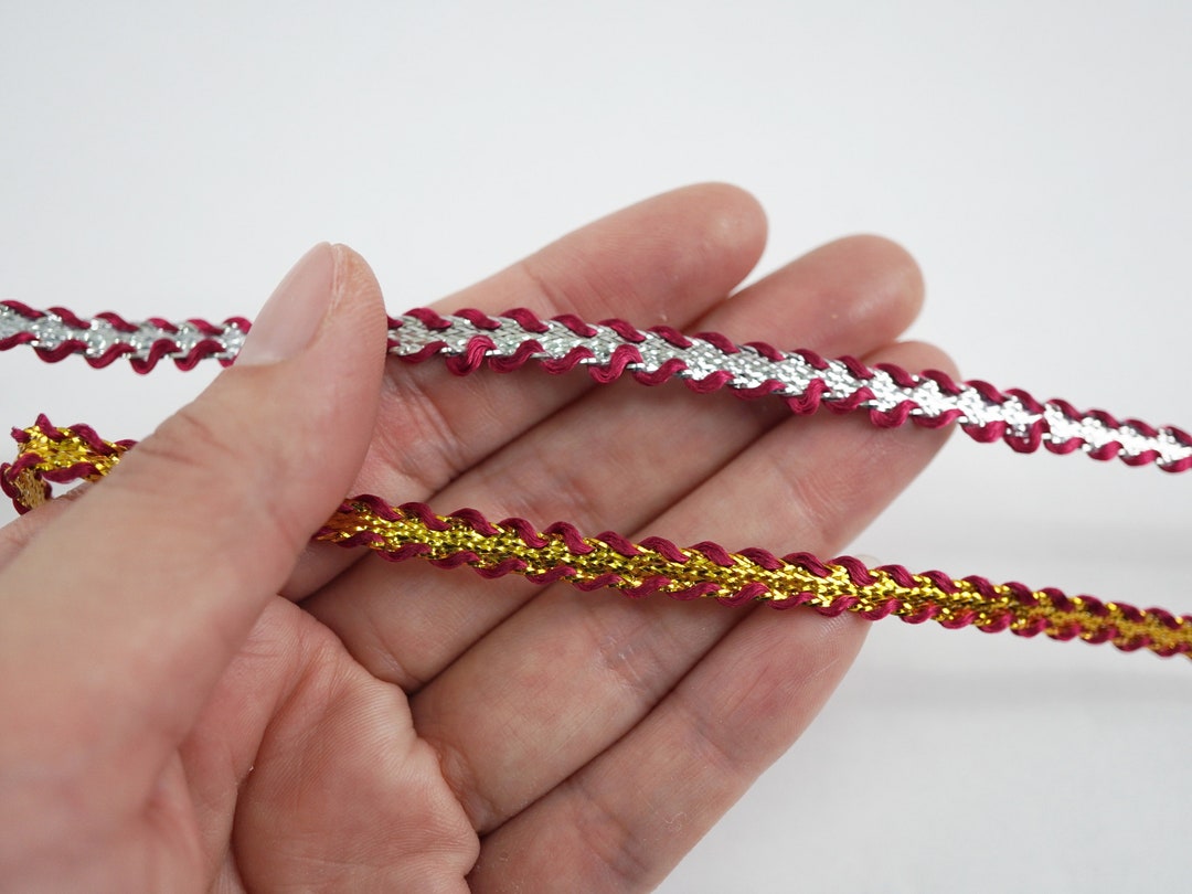 5 Yards Ruby-gold/silver Metallic Braid, Flat Braided, Metallic Braid ...