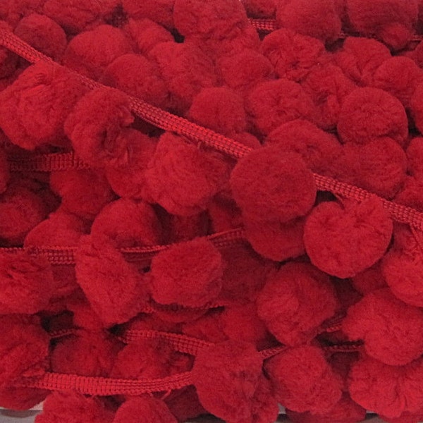 5 Yards 3.5 cm Jumbo Pom Pom Trim, Ruby Pom Pom trim, Extra Large Pom Pom Trim, Red pom pom, Red pom pom fringe, Red trim, Big pom pom Trim