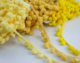 5 Yards 1.2 cm Yellow Pom Pom Trim, Yellow pom pom fringe, Pom Pom Fringe, yellow trim, Pom pom yarn, Wholesale Trim, Yellow Large Pom Pom