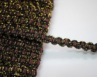 5 yards 1/4"  Dark Brown Silky inserted Black-Gold Metallic Braid