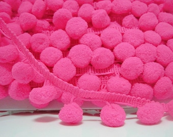 5 Yards 1.2 cm Pom Pom Trim, Pink pom pom Trim, Shocking pink trim, Trim Lot, Wholesale, Trims, Pink, Large Pom Pom Fringe, Hot Pink Trims