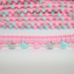 5 Yards Mini Pom Pom Trim, Mint+Gray+Pink (pom size 0.5 cm) Pom Pom Trim, Colorful trim, Rainbow Trim, pom pom garland, pom poms, pom pom