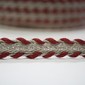 5 Yards Brick Embroidered Linen Ribbon, wholesale trim, Linen trim, jute ribbon, burlap jute ribbon, natural trim, Linen ribbon, linen