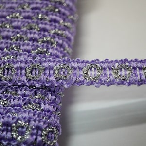 Trança metálica lavanda-prata de 5 jardas, trança plana, trança metálica, acabamento trançado, fita metálica, renda metálica, fita metálica prateada