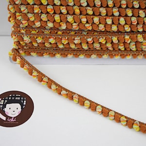 5 yards Golden Brown Multicolored pom pom trim, pom pom fringe, pom pom decorations, pom pom trim, pom pom clothes, brown pom pom trim