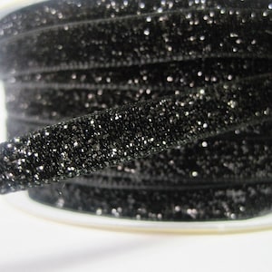 5 Yards 3/8" Black Metallic Glitter Ribbon, Glitter garen, Black Velvet Ribbon, Black Glitter, Zwart, Zwart lint, zwart, Velvet Ribbon