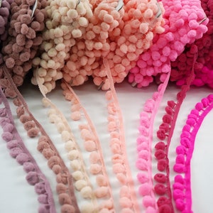 5 Yards 1.2 cm Pink Pom Pom Trim, pink pom pom fringe, Pom Pom Fringe, Pom pom yarn, Wholesale Trim, hot pink Pom Pom trim, peach pink pom
