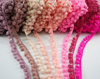 5 Yards 1.2 cm Pink Pom Pom Trim, pink pom pom fringe, Pom Pom Fringe, Pom pom yarn, Wholesale Trim, hot pink Pom Pom trim, peach pink pom