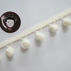 Frange à Pompons Blanc Cassé - 5 Mètres X 10 Cm Large - Idéale Rideaux, Canapé, Déco