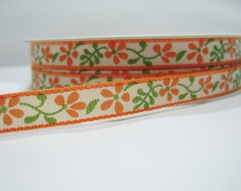 5 yards 3/8" ruban de fleur, ruban imprimé, ruban imprimé de FLower, rubans en gros, ruban d'arc de cheveux, ruban floral, ruban orange, orange
