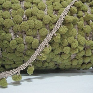 5 yards Olive Drab Green Mini Pom Pom with Warm Gray Trim, Mini Pom Pom Trim, Green pom pom, Wholesale trim, 2-tone pom pom,olive green trim