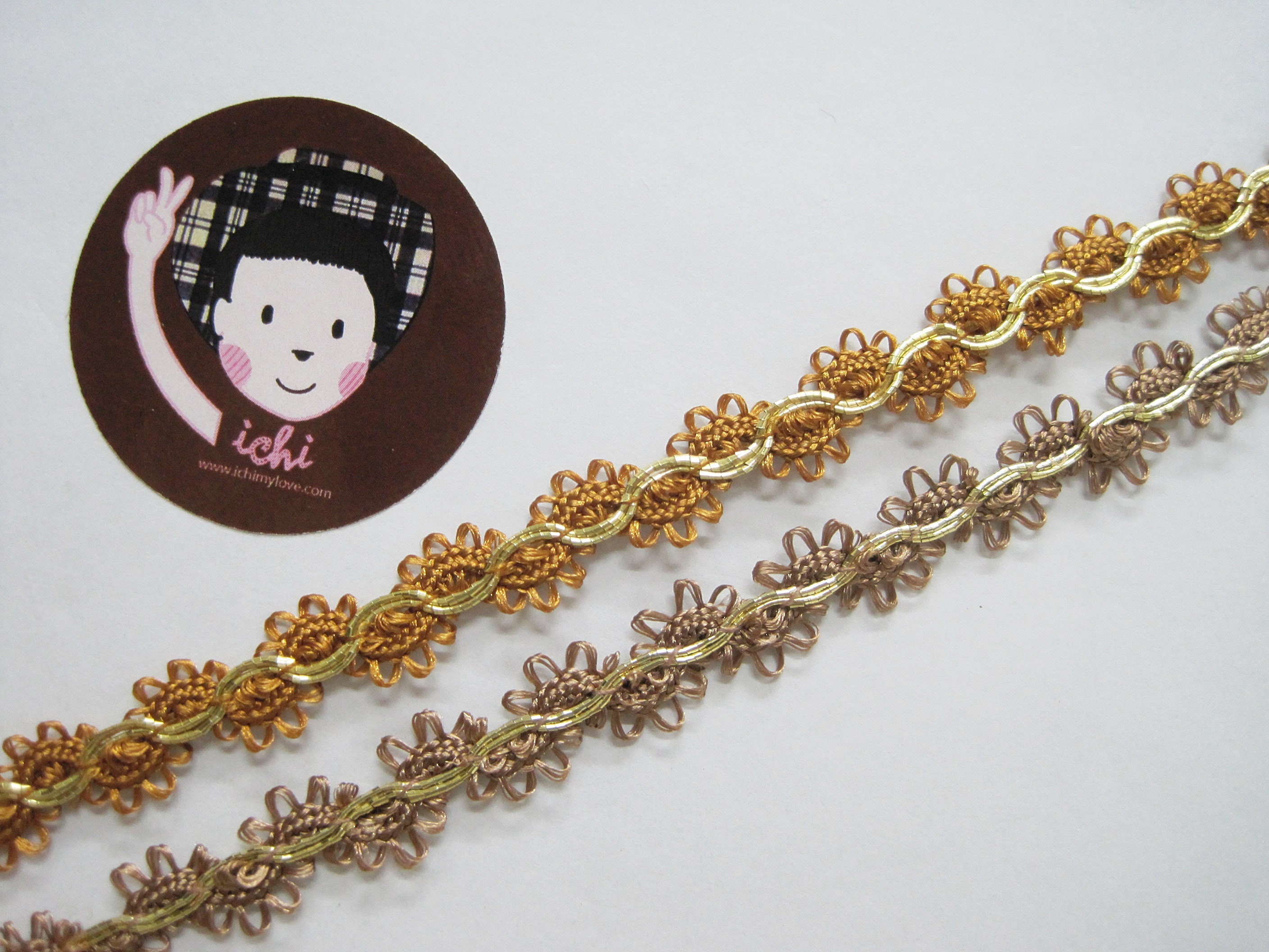 Dangling Rick Rack 5 Yards Brown Picot Rick Rack With Gold Braided, Brown Trim, Brown Lace ...