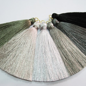10 pcs Gray Long tassel w/ Jump Ring, Wholesale Tassels, silk tassel, long silk tassel, tassel supplies, gray tassel, grey silk tassel