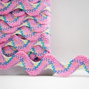 Rick Rack rosa-azul de 5 jardas, Rick Rack multicolorido, rack de tecido, fita de acabamento em zigue-zague, rack de atacado, acabamento de renda de rack de rick, zigue-zague rosa