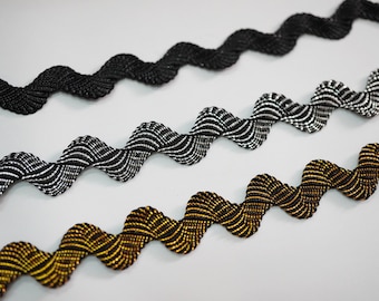 5 Yards 5/8" Black Metallic Rick Rack, black metallic lace trim, sparkly rick rack, wholesale rick rack, black metallic trim, black ric rac