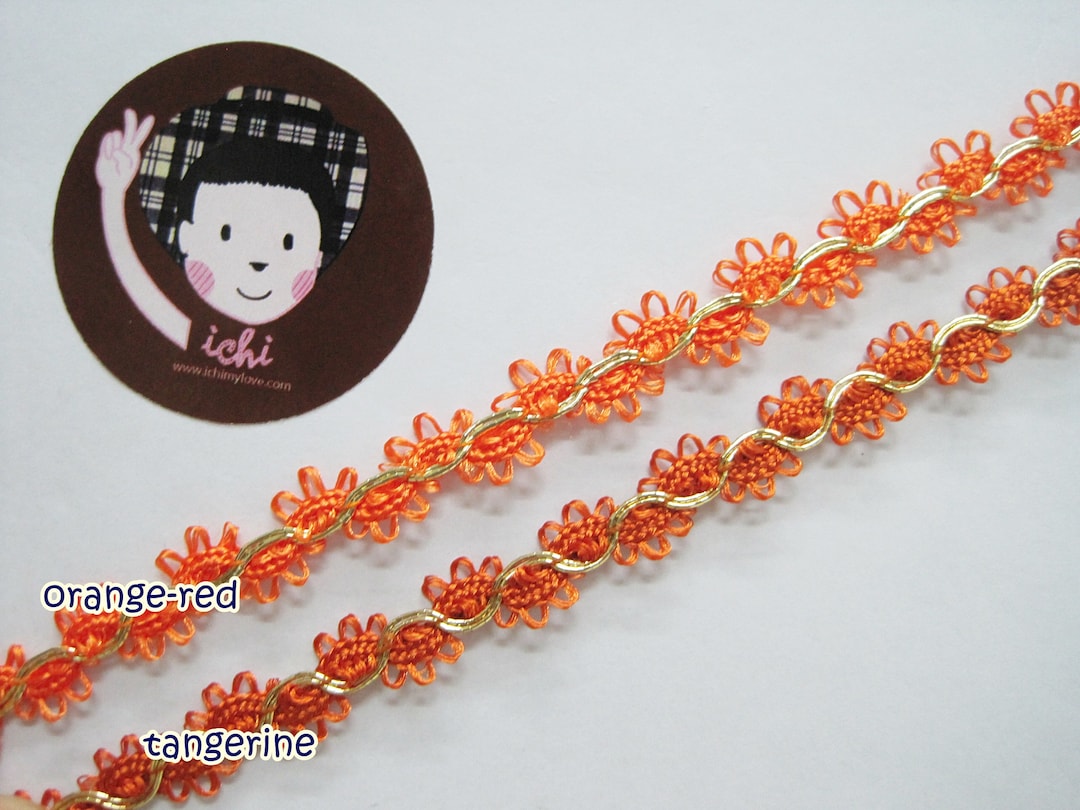 Orange Rick Rack 5 Yards Orange Picot Rick Rack With Gold Braided, Orange Trim, Orange ...