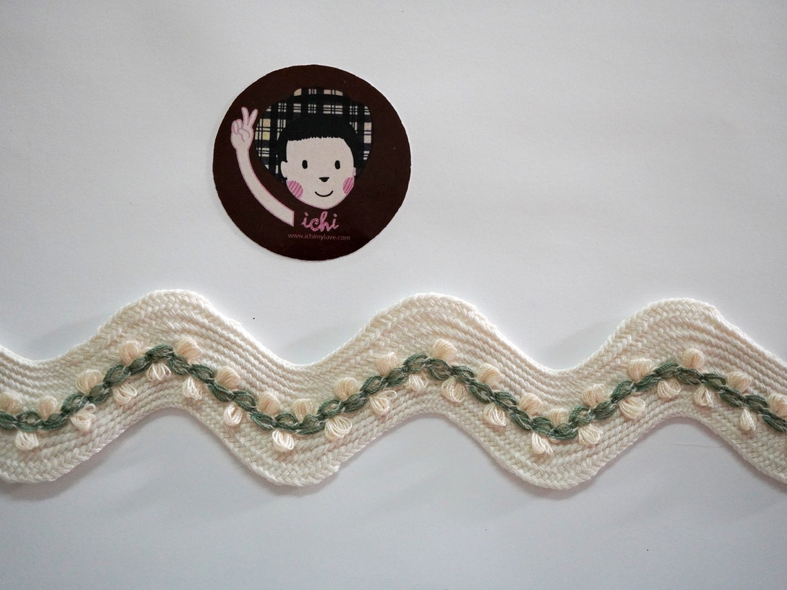 5 Yards Ivory Jumbo Rick Rack Trim With Olive Green Flower, Ivory Rick ...
