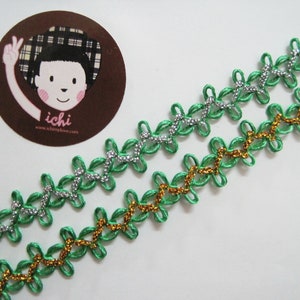 5 yards Green Picot with Metallic braided, Picot edge trim, Braided trim, gold metallic trim, silver metallic trim, green picot lace, green