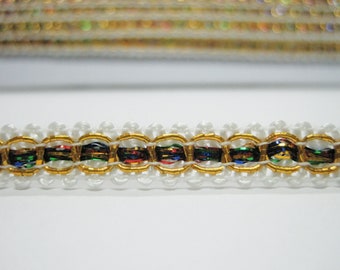 5 Yards 5/16" Off-White-Gold Braid trim, Gimp Braid, Braided Gimp Trim, Scroll Braid, Gold metallic trim, white trim, white braided trim