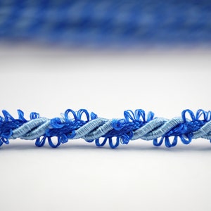 5 Yd Sky Blue Twisted Cord with Royal Blue Picot, Blue Twisted Cord, Twisted Cord, Braided cord, jewelry making cord, blue picot cord